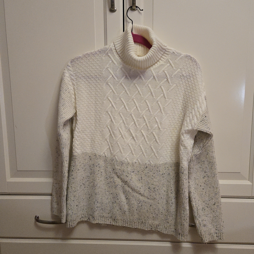 Belldini Textured Mixed Cream Turtleneck Sweater